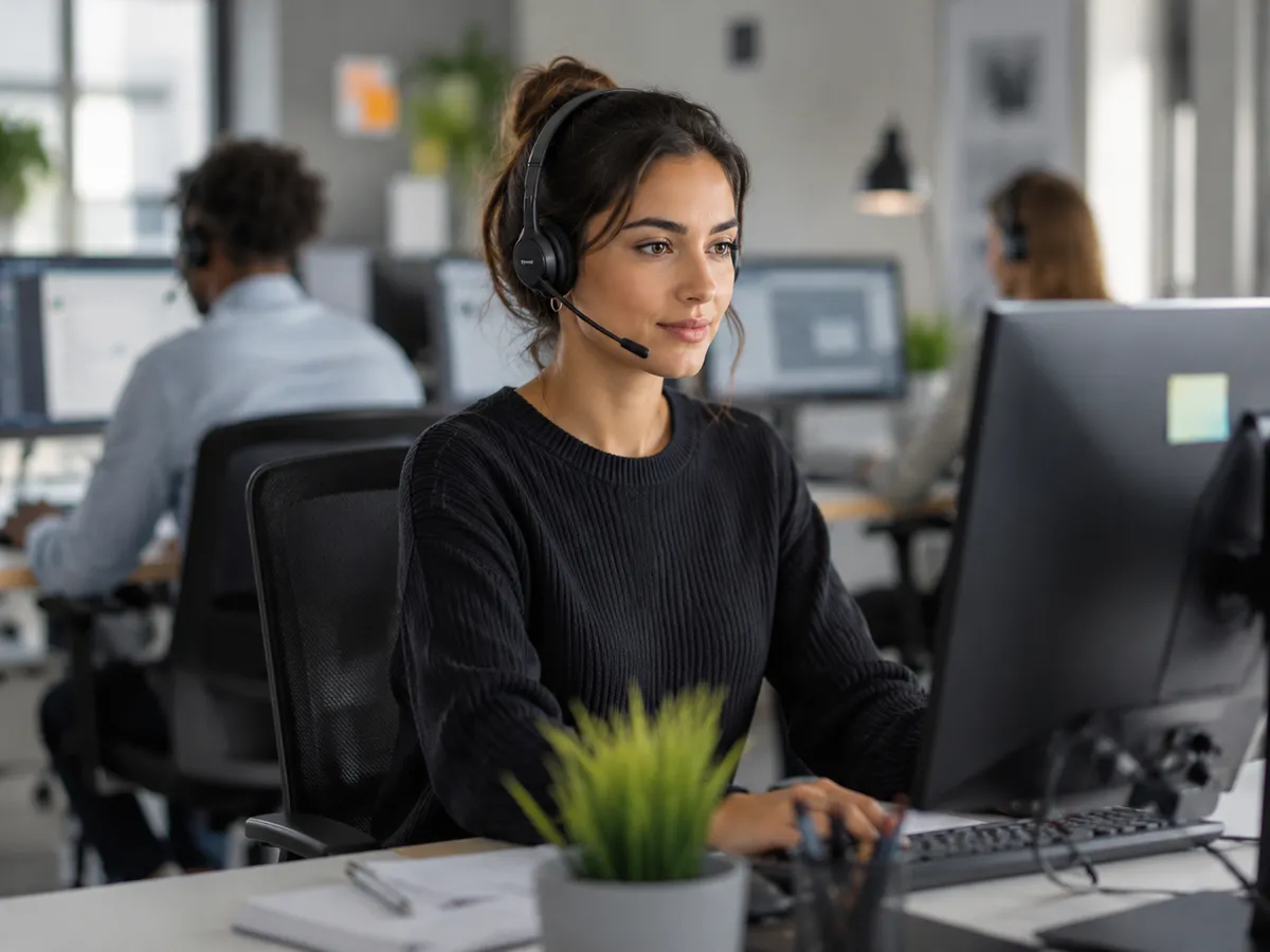 Agent support client répondant à des emails sur son ordinateur