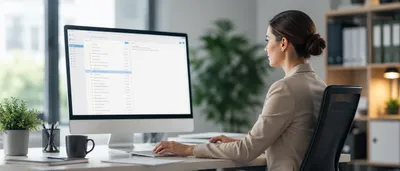 Professional efficiently managing their email inbox on a computer