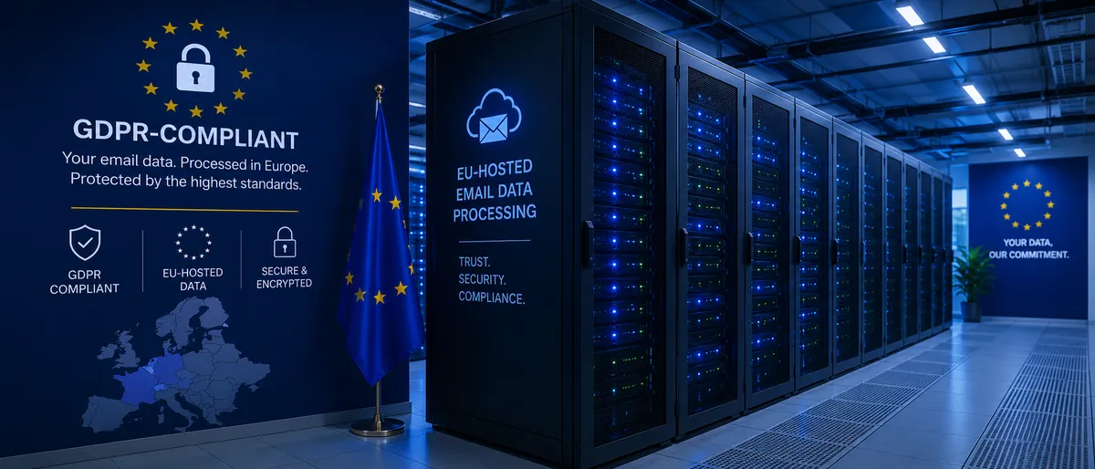 Salle de serveurs européenne symbolisant un traitement des emails hébergé et conforme au RGPD