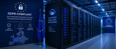 European server room symbolising GDPR-compliant, EU-hosted email data processing