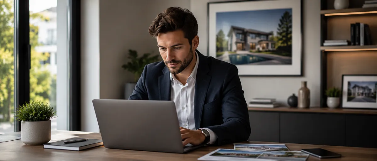 Real estate agent reviewing their inbox on a laptop