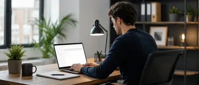 Commercial rédigeant des emails de prospection sur son ordinateur