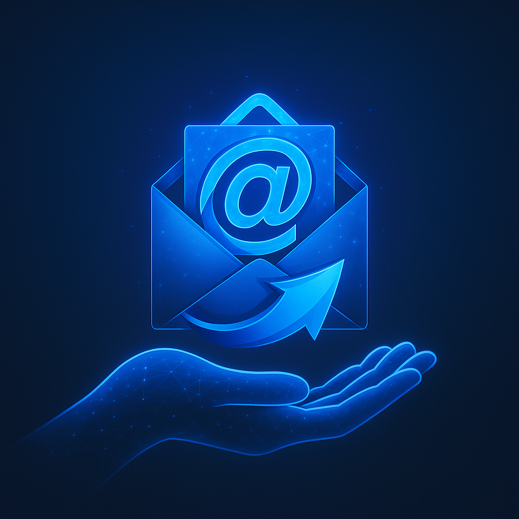Icône d’un email tenu dans une main, illustrant l’automatisation des emails